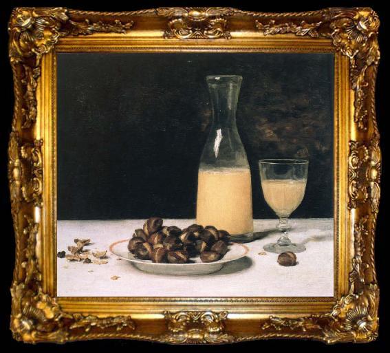 framed  Albert Anker still life with wine and chestnuts, ta009-2